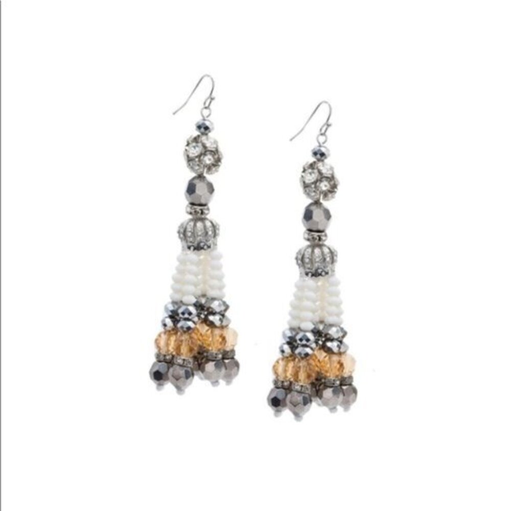 Silver Chandelier Crystal Tassle Earrings Matching Necklace is Separate